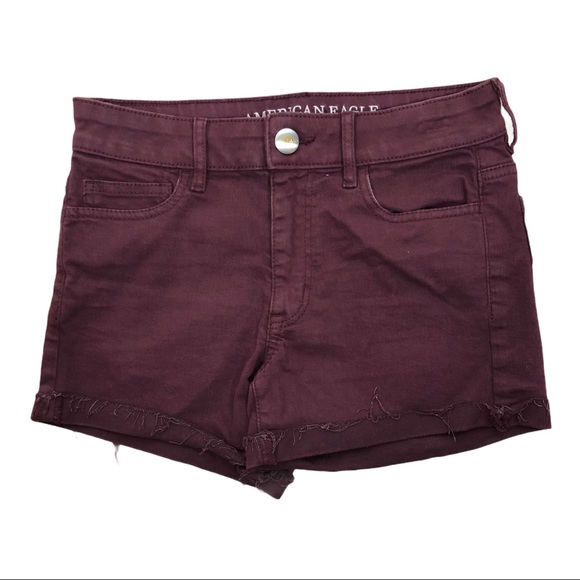 American Eagle Burgundy Hi-Rise Shortie Shorts